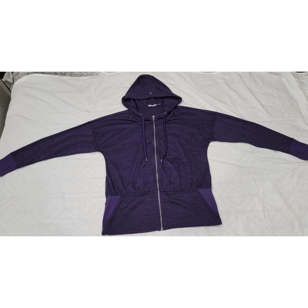 Athleta Full Zip Hoodie Sweatshirt Womens Large Purple Thumbholes Pockets EUC - Picture 5 of 16